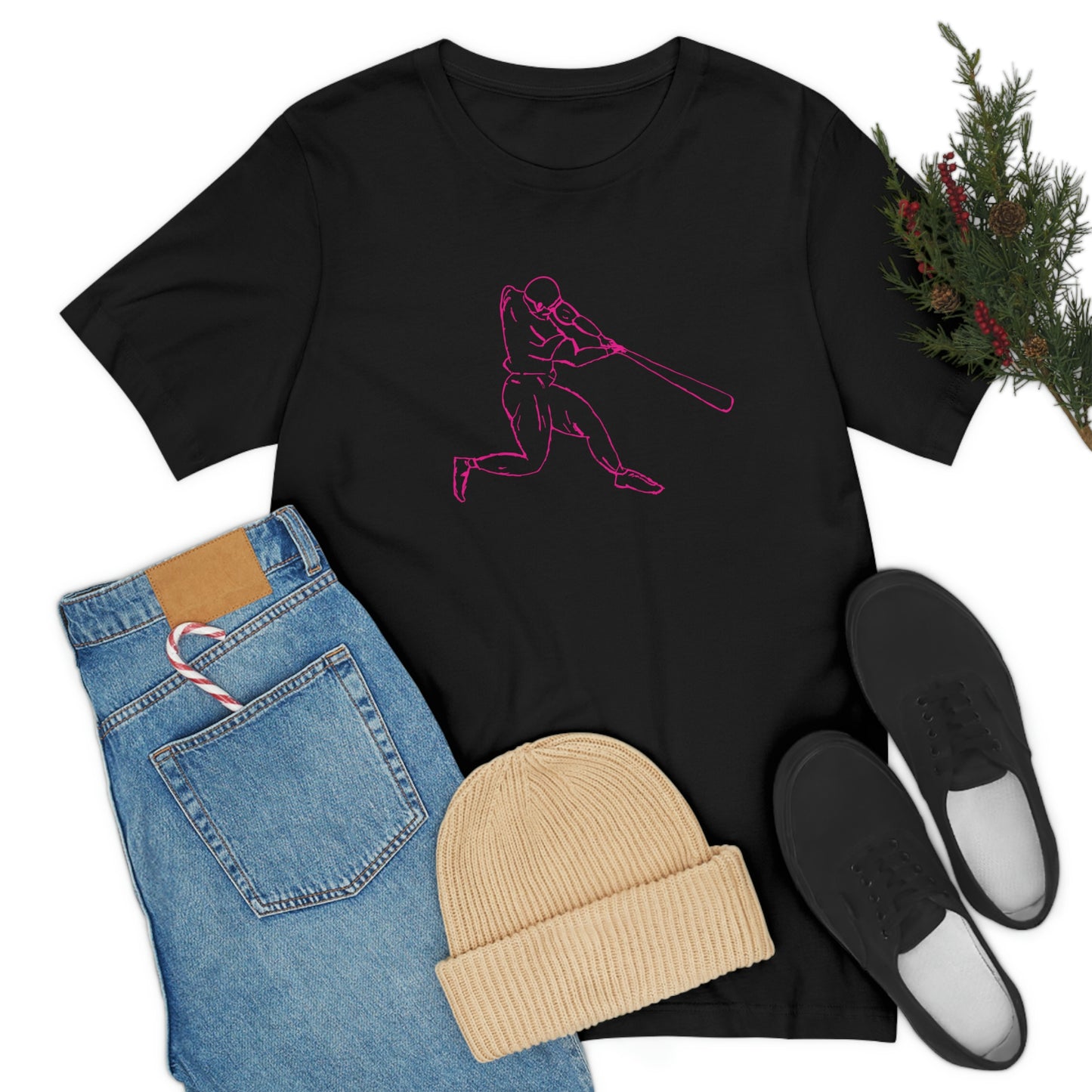 Premium Unisex Crewneck Play Hard T-shirt | Play Hard Black Color Shirt | Play Hard Baseball T-Shirt | Pink Logo